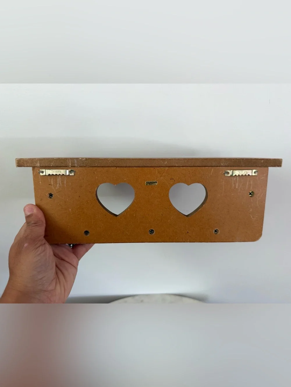 Vintage Wood Wall Shelf Heart Cut Outs 3 Pegs 12